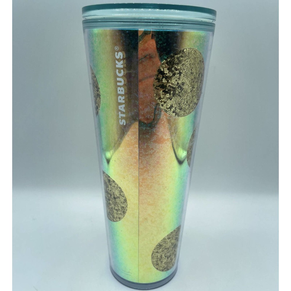Starbucks 24oz Gold Foil Glitter Iridescent Tumbler Cold Beverage Cup Holdiay